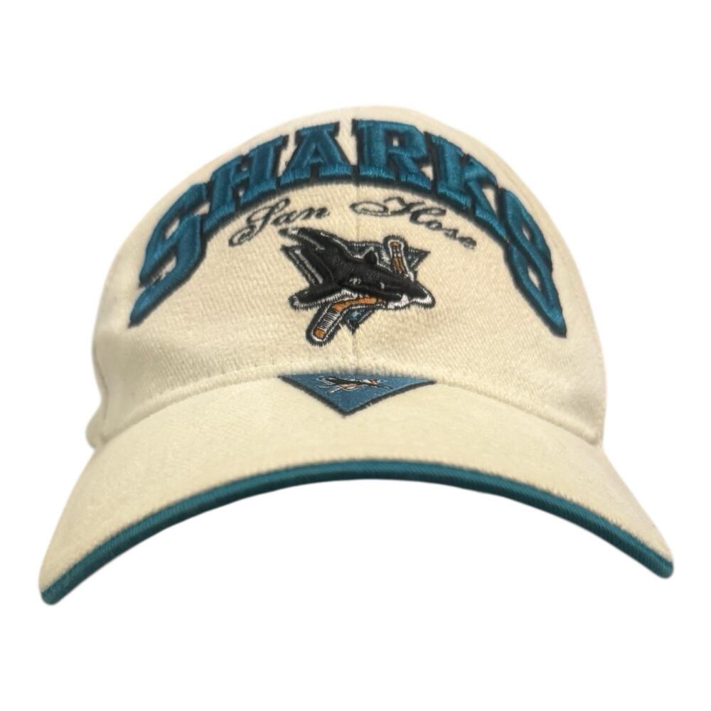 Drew Pearson NHL San Jose Sharks White Cap Teal Embroidered Adjustable OSFA Hat